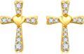 wholesale 14K Gold CZ Heart Cross Stud Earrings for Women - Religious Confirmation Gift-0-0