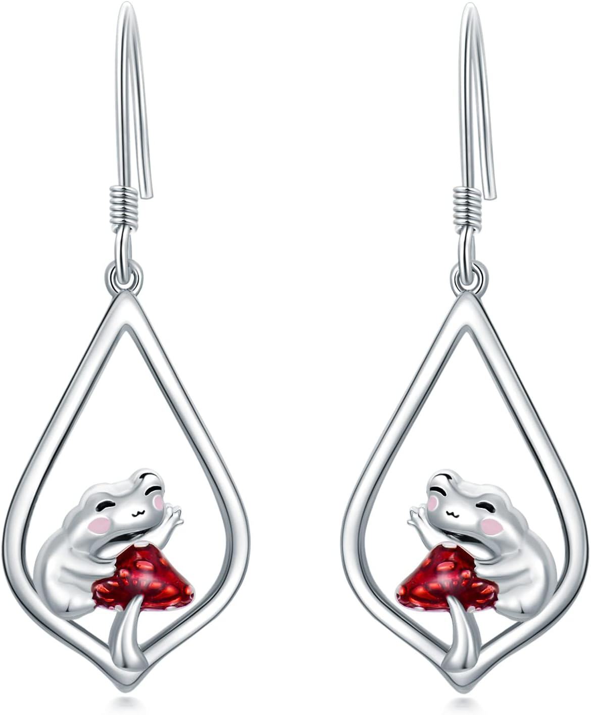  Metal Sterling Silver Stone Flower Dangle Drop Earrings for Women Mom Leverback Jewelry Gifts -12-Dangle-Frog
