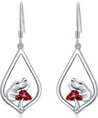 wholesale 925 Sterling Silver Frog Red Crystal Teardrop Leverback Earrings for Women Mother's Day Gift-12-Dangle-Frog