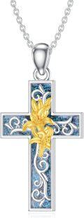 wholesale Sterling Silver Turquoise Cross Birth Flower Necklace 12 Month Pendant for Women Mom-0-15