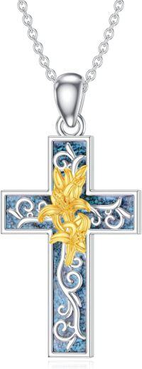 wholesale Sterling Silver Turquoise Cross Birth Flower Necklace 12 Month Pendant for Women Mom-May