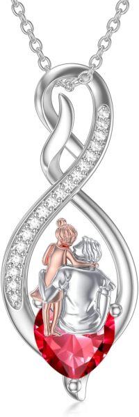 wholesale Sterling Silver Birthstone Infinity Heart Pendant Father Daughter Gift-02-07-Dark Red-July