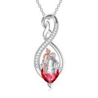 wholesale 925 Sterling Silver Birthstone Infinity Heart Pendant Father Daughter Gift-02-07-Dark Red-July