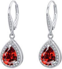 wholesale 925 Sterling Silver 12 Birthstone Trendy Dangle Earrings for Women Teens-06-Jan-Garnet