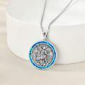 wholesale 925 Sterling Silver Saint Michael Protect Us Blue Opal Round Pendant Necklace for Men & Women-0-1