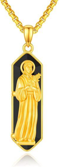 wholesale Gold 925 Sterling Silver Black Onyx Saint Pendant Necklace for Men Women 24 Chain-St Gemma Galgani