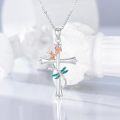 wholesale 925 Sterling Silver Dragonfly Cross Pendant Necklace with Rose and Leaf Accents for Women Girls Gifts 45cm Chain Length-0-3
