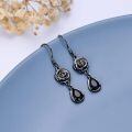 wholesale 925 Sterling Silver Rose Drop Earrings Wholesale With Black Stones-0-5