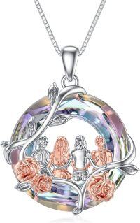 wholesale TOUPOP Sister Christmas Gifts From Sister Rose Flower Sisters Necklace Sterling Silver Crystal Jewelry Birthday Gifts For Women Best Friend Friendship -undefined