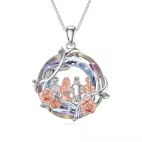 TOUPOP Sterling Silver Crystal Sister Rose Flower Sisters Necklace-undefined