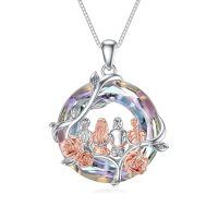 TOUPOP Sterling Silver Crystal Sister Rose Flower Sisters Necklace-undefined