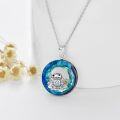 wholesale 925 Sterling Silver Blue Crystal Round Pendant Necklace with Frog Design-0-2