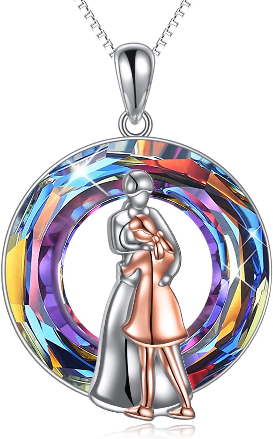 Sterling Silver Stone Mother Daughter Necklace Gift for Mom-R-mother and daughter crystal