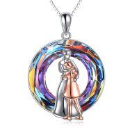 wholesale 925 Sterling Silver Mother And Daughter Hug Crystal Pendant Necklace For Women-R-mother and daughter crystal