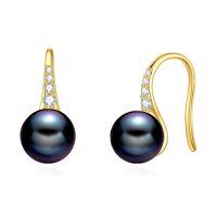 wholesale 14k Gold Tahitian Pearl Lab Moissanite Earrings-black pearl