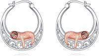 wholesale 925 Sterling Silver Sloth Design Round Hoop Earrings with Cubic Zirconia - Adorable Animal  for Her-1-Sloth