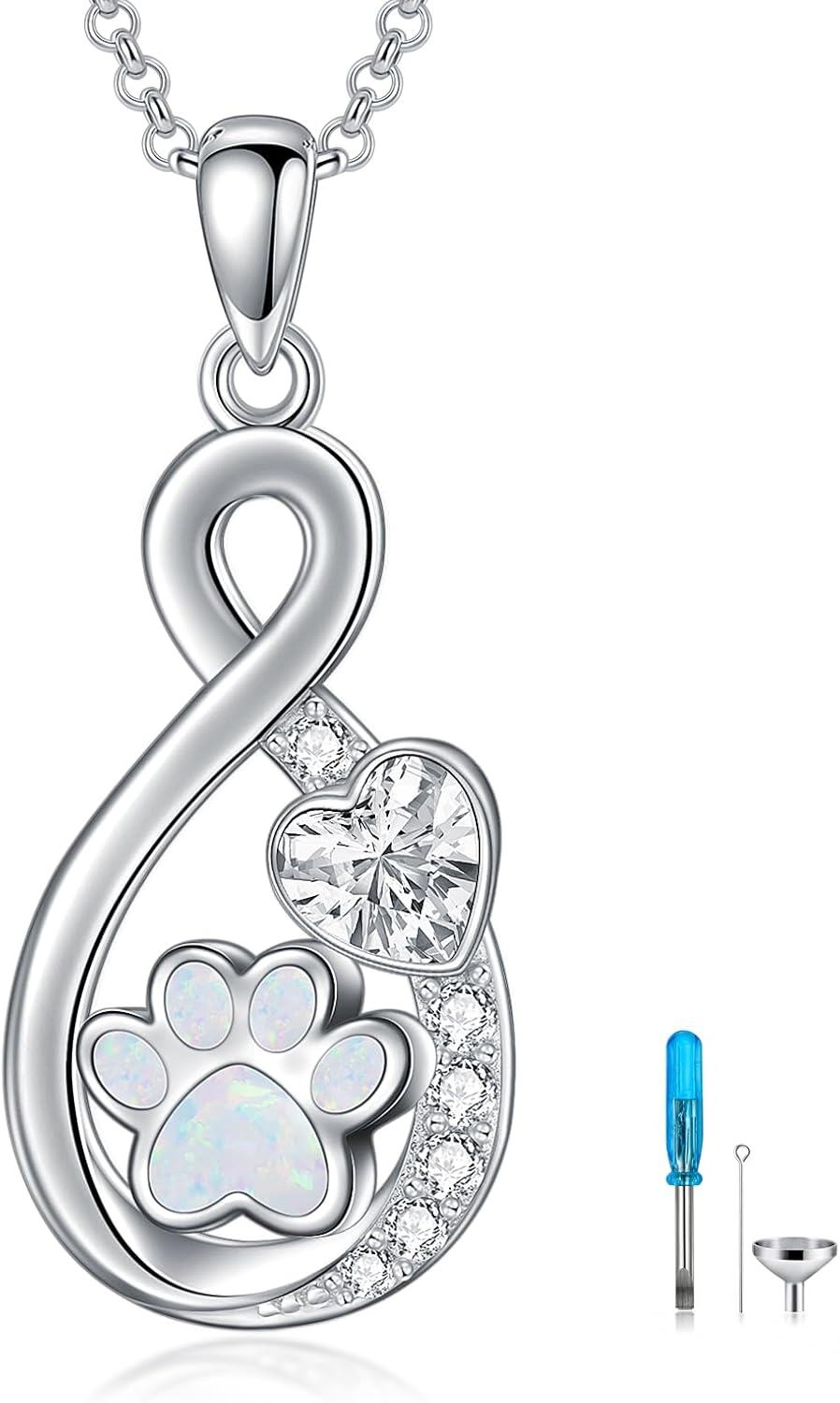 Sterling Silver Paw Print Pendant Pet Ashes Necklace-Inifity