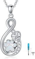 wholesale 925 Sterling Silver Infinity Heart Opal Paw Print Memorial Urn Keepsake Locket Necklace for Ashes with Funnel and Fill Tool Set-0-0