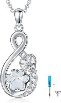 wholesale 925 Sterling Silver Infinity Heart Opal Paw Print Memorial Urn Keepsake Locket Necklace for Ashes with Funnel and Fill Tool Set-Inifity