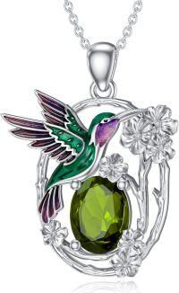 wholesale Sterling Silver Birthstone Hummingbird Pendant Necklace for Women-August