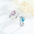 wholesale 925 Sterling Silver Pink Crystal Zircon Heart Bow Ring Adjustable Size 7-9-0-2