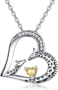 wholesale Sterling Silver Giraffe Birthstone Heart Pendant Necklace-11-Nov-Lab Created Citrine
