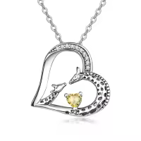 wholesale 925 Sterling Silver Giraffe Birthstone Heart Pendant Necklace-11-Nov-Lab Created Citrine