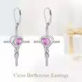 TOUPOP 925 Sterling Silver Birthstone Cross Heart Drop Earrings-0-2