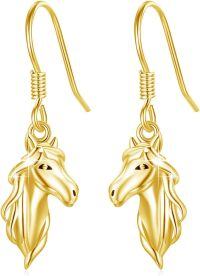 wholesale 925 Sterling Silver Gold Plated Hypoallergenic Unicorn Head Drop Dangle Earrings for Girls and Women-Horse Ear Hook - Gold