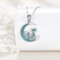 wholesale 925 Sterling Silver Turquoise Crescent Moon Fox Pendant Necklace-0-1