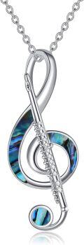 wholesale 925 Sterling Silver Abalone Shell Musical Note Pendant Necklace with Cubic Zirconia for Women-0-0