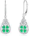 wholesale 925 Sterling Silver Green Enamel Celtic Knot Drop Earrings Luck Charm Jewelry for Women Gifts 4-Leaf Clovers Irish Style-0-0