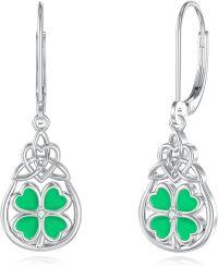 wholesale 925 Sterling Silver Green Enamel Celtic Knot Drop Earrings Luck Charm Jewelry for Women Gifts 4-Leaf Clovers Irish Style-B-Celtic Clover Earrings