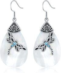 wholesale Sterling Silver Celtic Dragonfly Dangle Drop Earrings Celtic Jewelry Gifts for Women Her Wife Mom-White shell