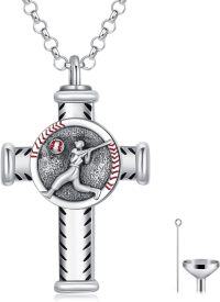 wholesale 925 Sterling Silver Cremation Urn Necklace with Baseball Player Design and Funnel Set - For Ashes of Loved Ones-Baseball