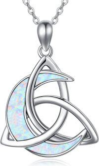 wholesale 925 Sterling Silver Opal Triquetra Pendant Necklace for Women's Gifts-Celtic Moon - White Opal
