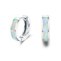 wholesale 925 Sterling Silver Simulated Opal Hoop Earrings for Women Hypoallergenic Huggie Hinged Hoops Colorful Jewelry Gift-14mm Silver White-14