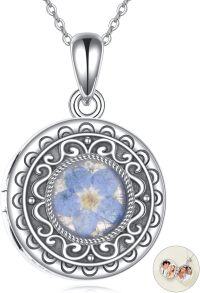 wholesale 925 Sterling Silver Round Flower Locket Necklace for Women Girls-Pressed Flower Locket