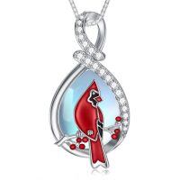 TOUPOP Sterling Silver Moonstone Cardinal Pendant Necklace-undefined