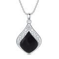 wholesale 925 Sterling Silver Pendant Necklace Black Agate Teardrop Platinum Plated Filigree Design For Women-0-36