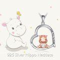 wholesale 925 Sterling Silver Hippo Love You Forever Heart Pendant Necklace-0-4