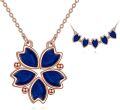 wholesale 925 Sterling Silver Plated Rose Gold Blue Enamel Flower 6-Pointed Star Magnetic Foldable Hexagram Pendant Necklace Set-0-0