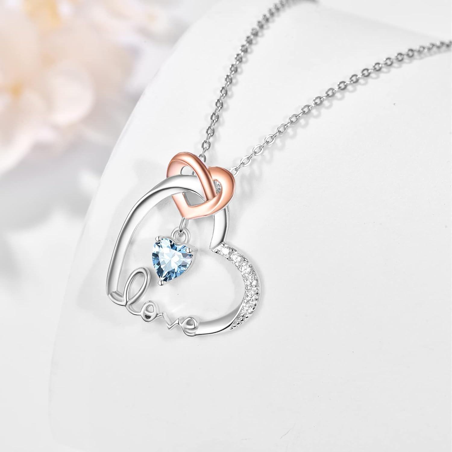 Sterling Silver Birthstone Heart Necklace Pendant for Women-0-1