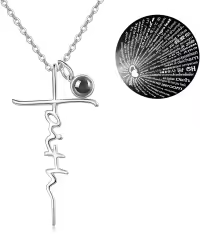 wholesale Sterling Silver Birthstone Faith Cross Pendant Necklace for Women-I Love You Necklace in 100 Languages-I Love You Necklace in 100 Languages