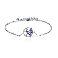 wholesale 925 Sterling Silver Hummingbird Charm Bracelet With Blue Purple Enamel Detail-Purple-Hummingbird Anklet Bracelets Sterling Silver