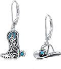 wholesale 925 Sterling Silver Cowboy Boot & Hat Turquoise Western Drop Earrings for Women-0-0