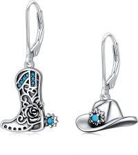 wholesale 925 Sterling Silver Cowboy Boot & Hat Turquoise Western Drop Earrings for Women-Cowboy Boot-4