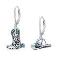 wholesale 925 Sterling Silver Cowboy Boot & Hat Turquoise Western Drop Earrings for Women-0-0