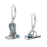 wholesale 925 Sterling Silver Cowboy Boot & Hat Turquoise Western Drop Earrings for Women-Cowboy Boot-4