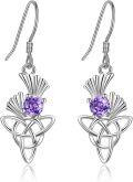 wholesale 925 Sterling Silver Celtic Knot Purple Crystal Drop Earrings-0-0